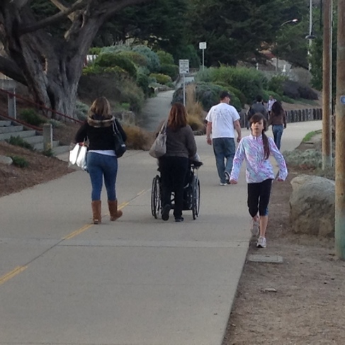 Strollers and wheelchair user on trail